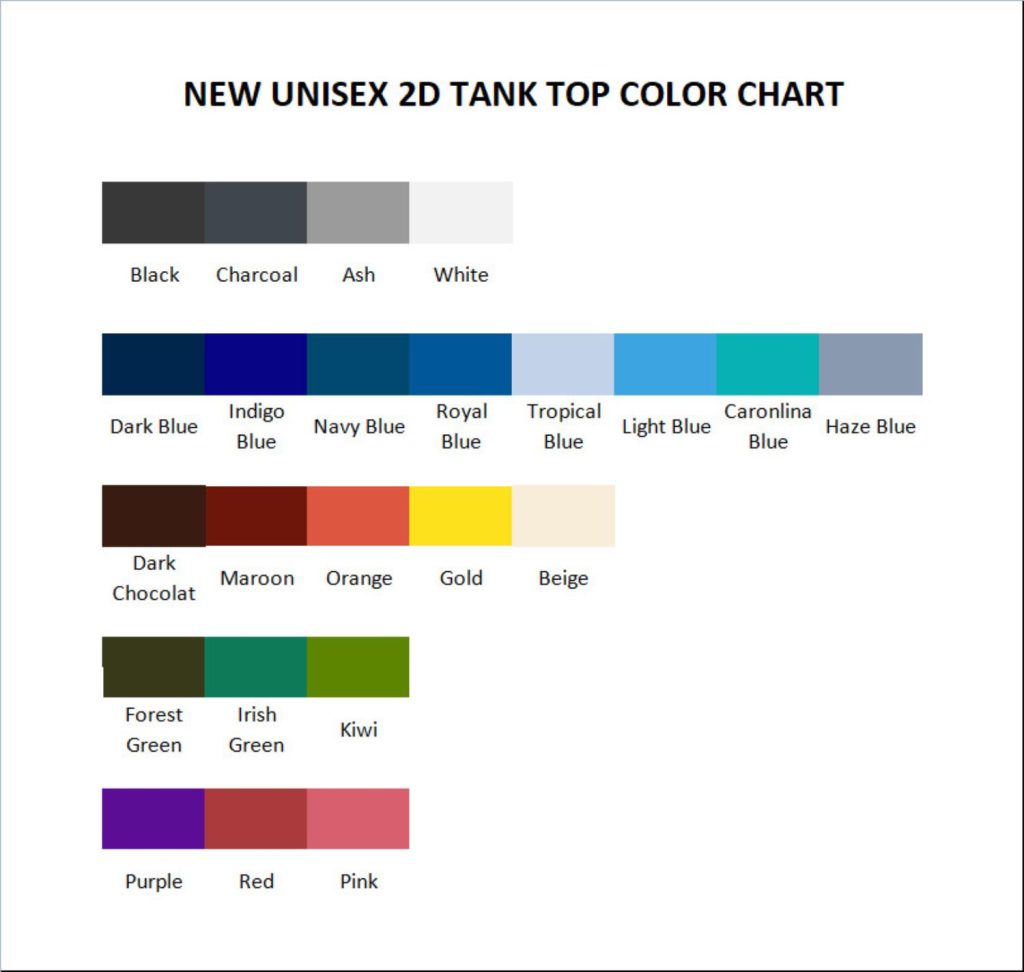 tank top color chart - Spencer Barbosa Shop